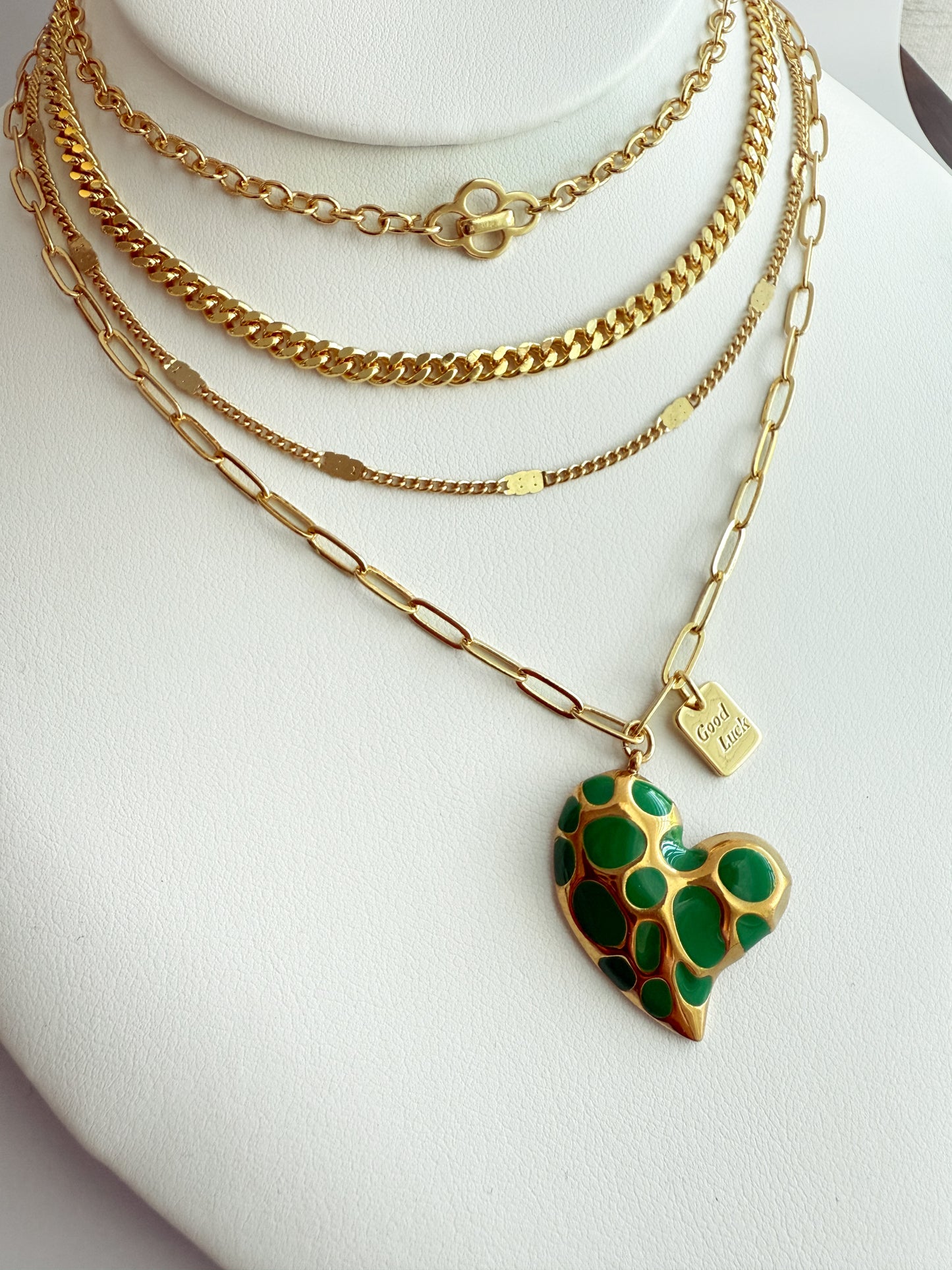 Green Heart Paperclip Necklace
