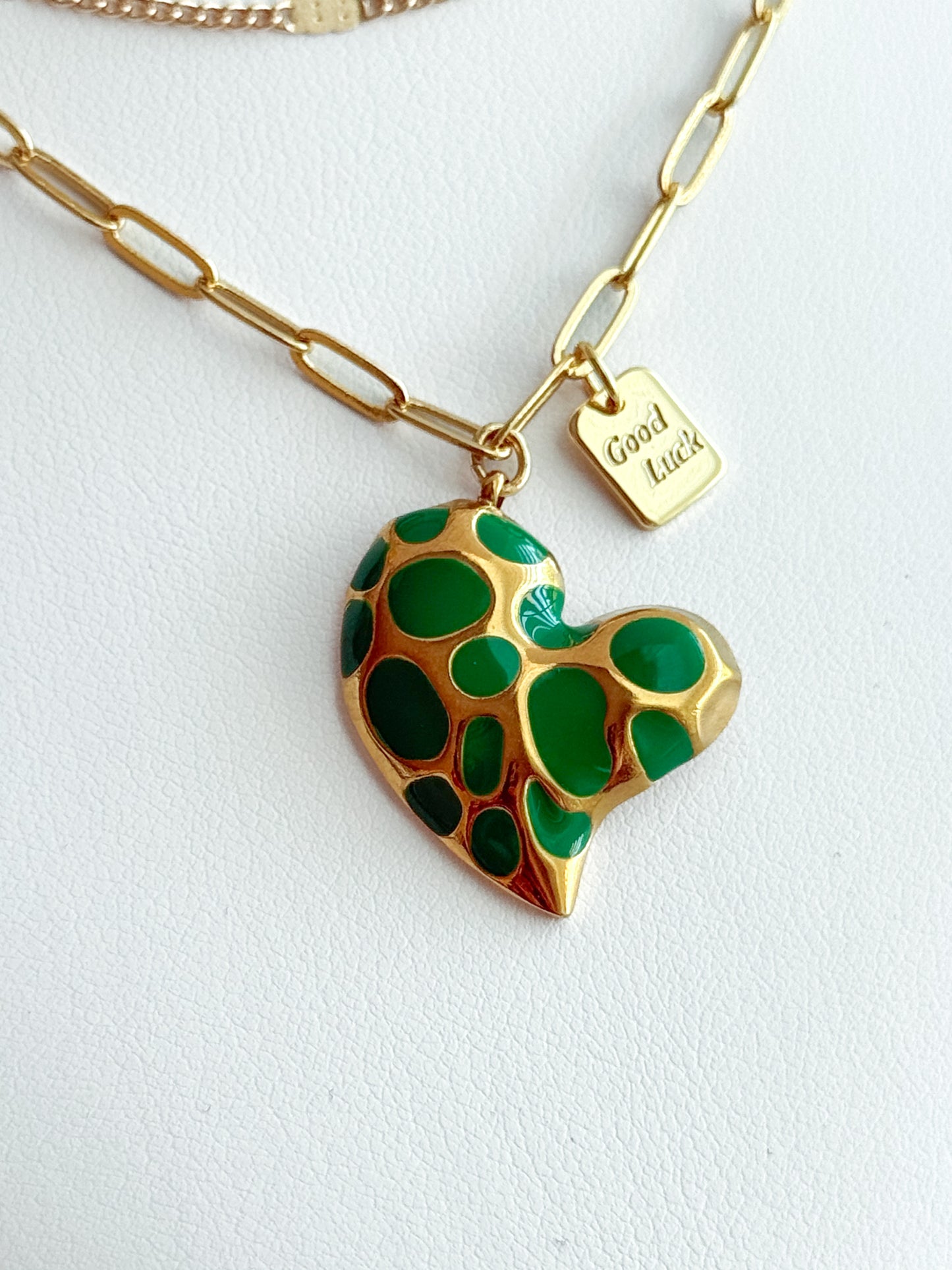 Green Heart Paperclip Necklace