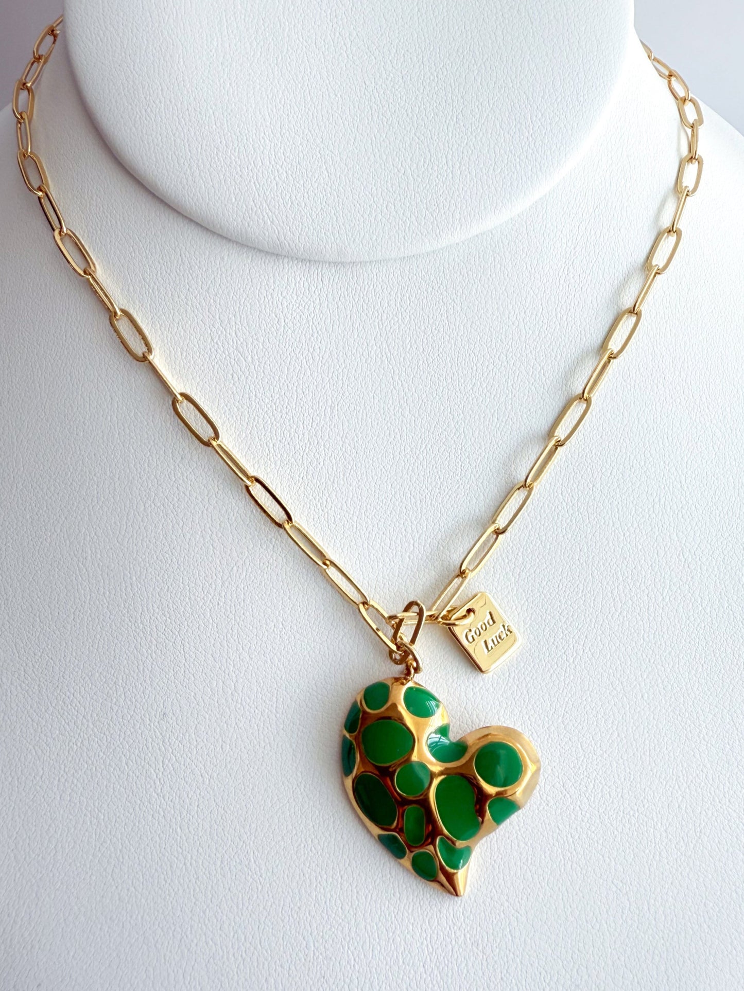 Green Heart Paperclip Necklace