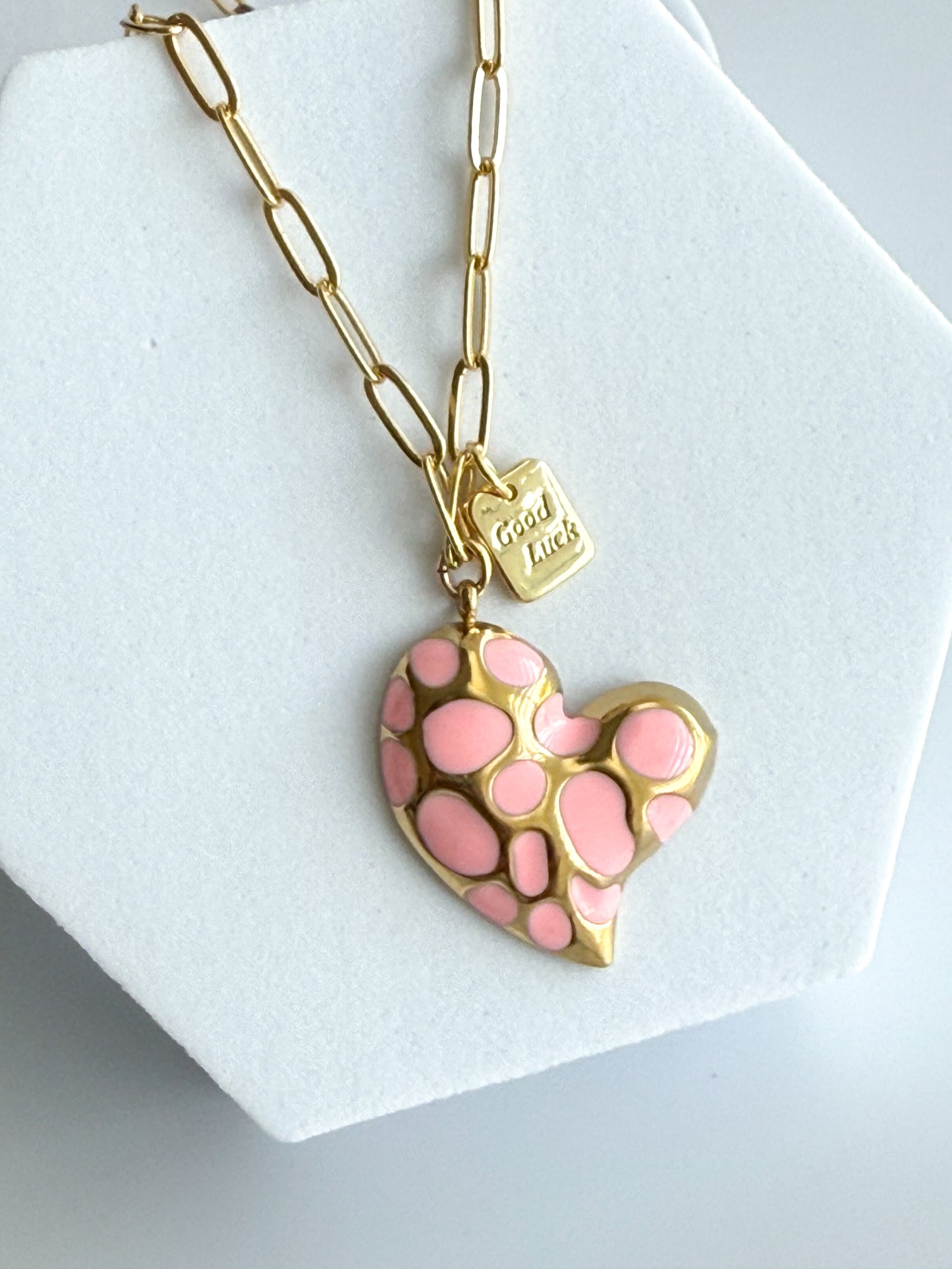 Pink Heart Paperclip Necklace