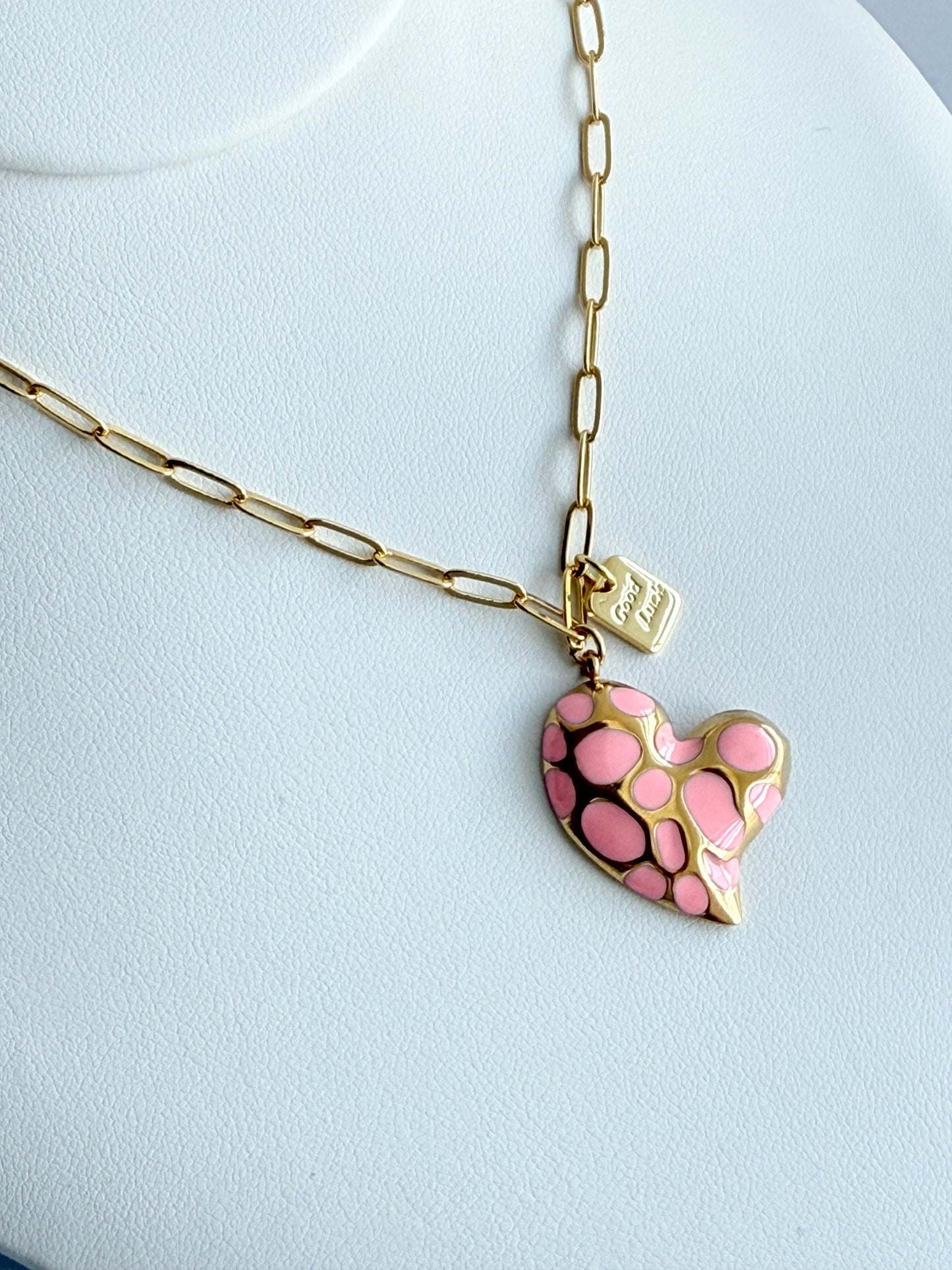 Pink Heart Paperclip Necklace
