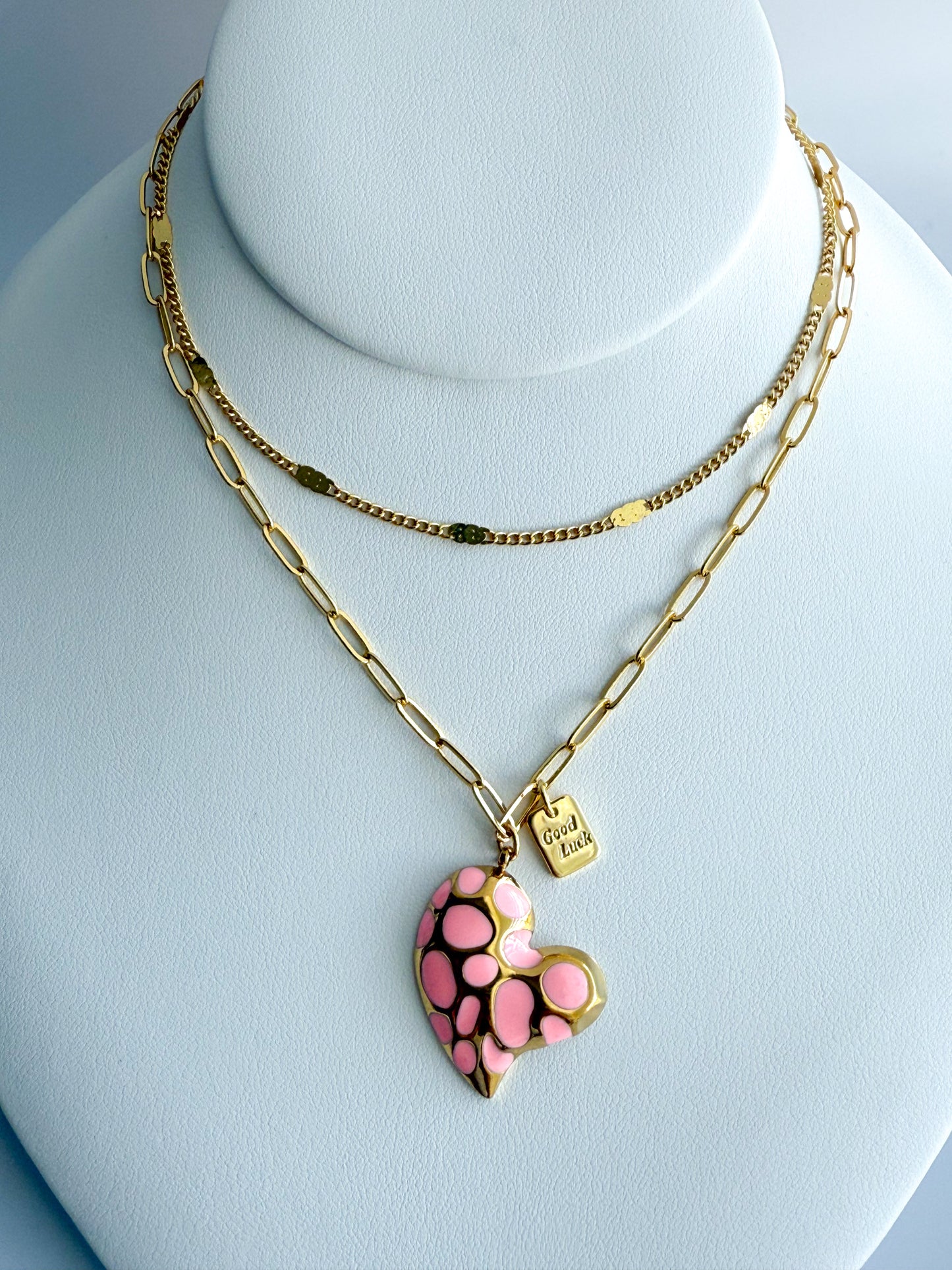 Pink Heart Paperclip Necklace