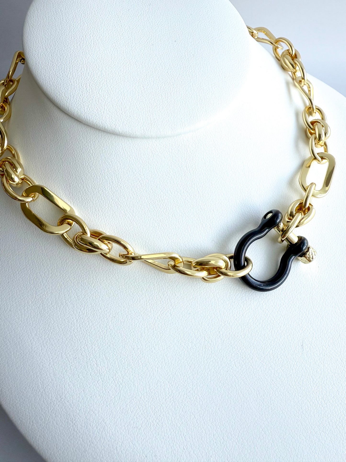 Chunky Chain Black Horseshoe Necklace