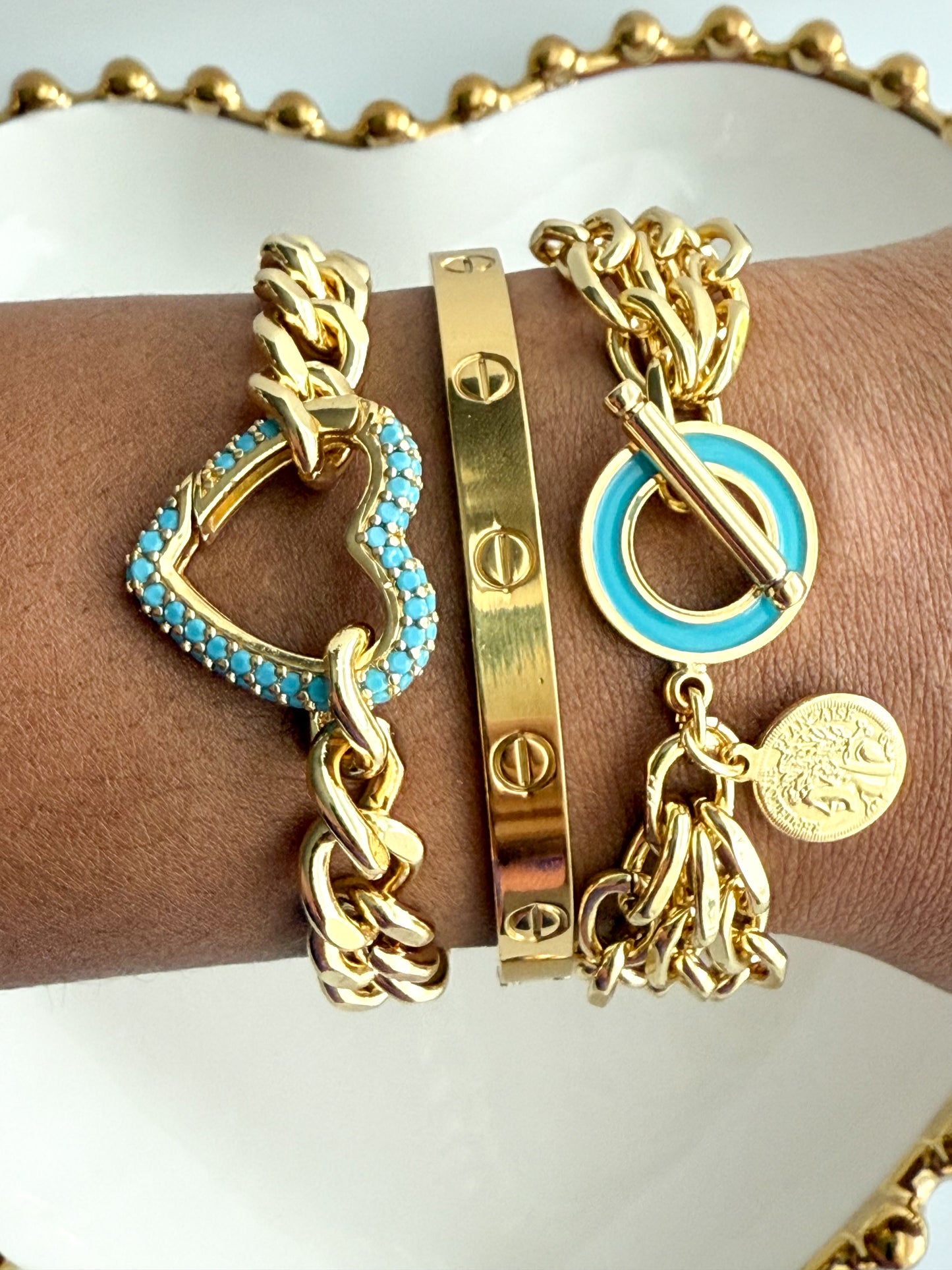 Chunky Cuban Link Heart Bracelet