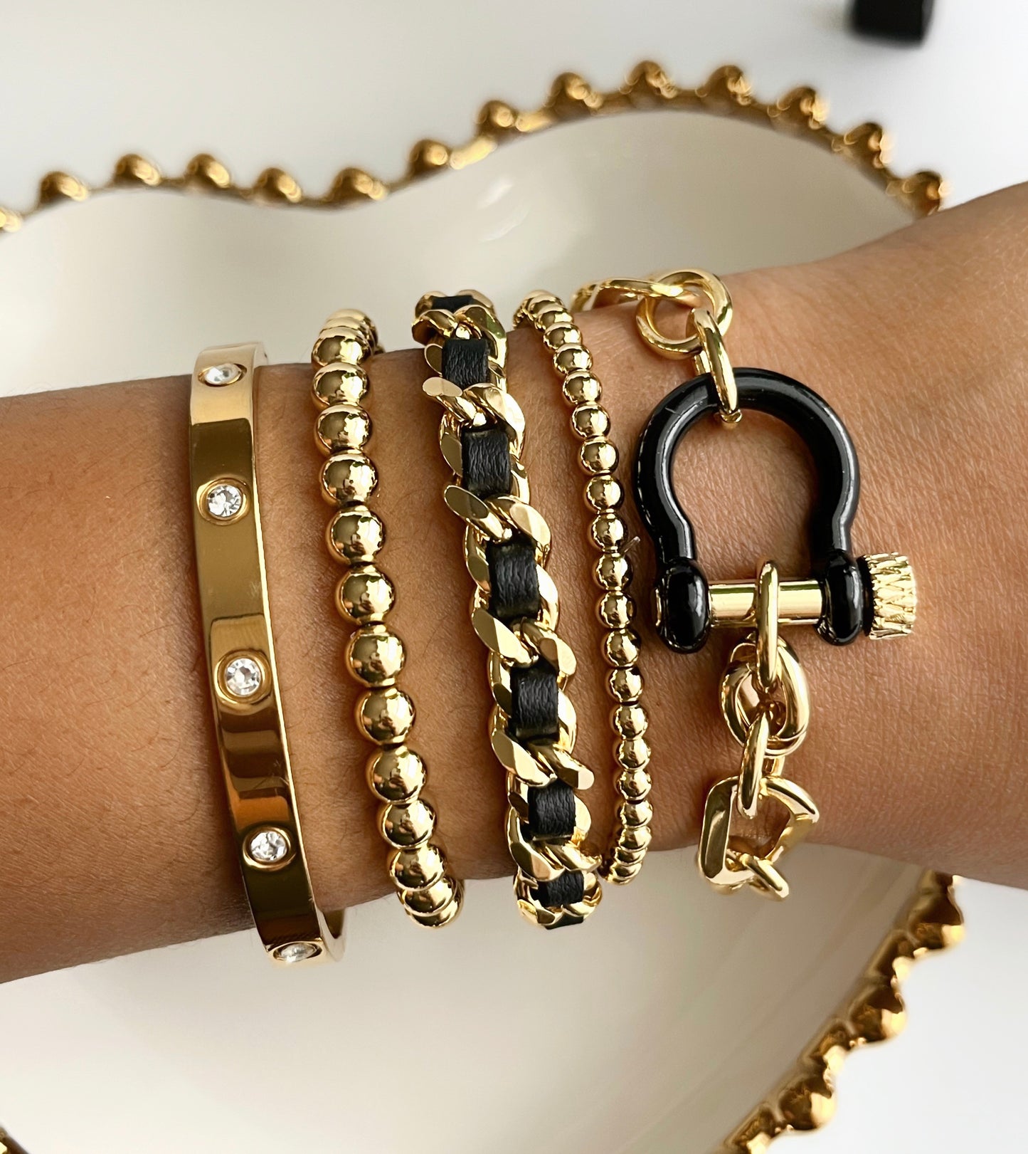 18k Gold Ptd. Cuban Leather Bracelet