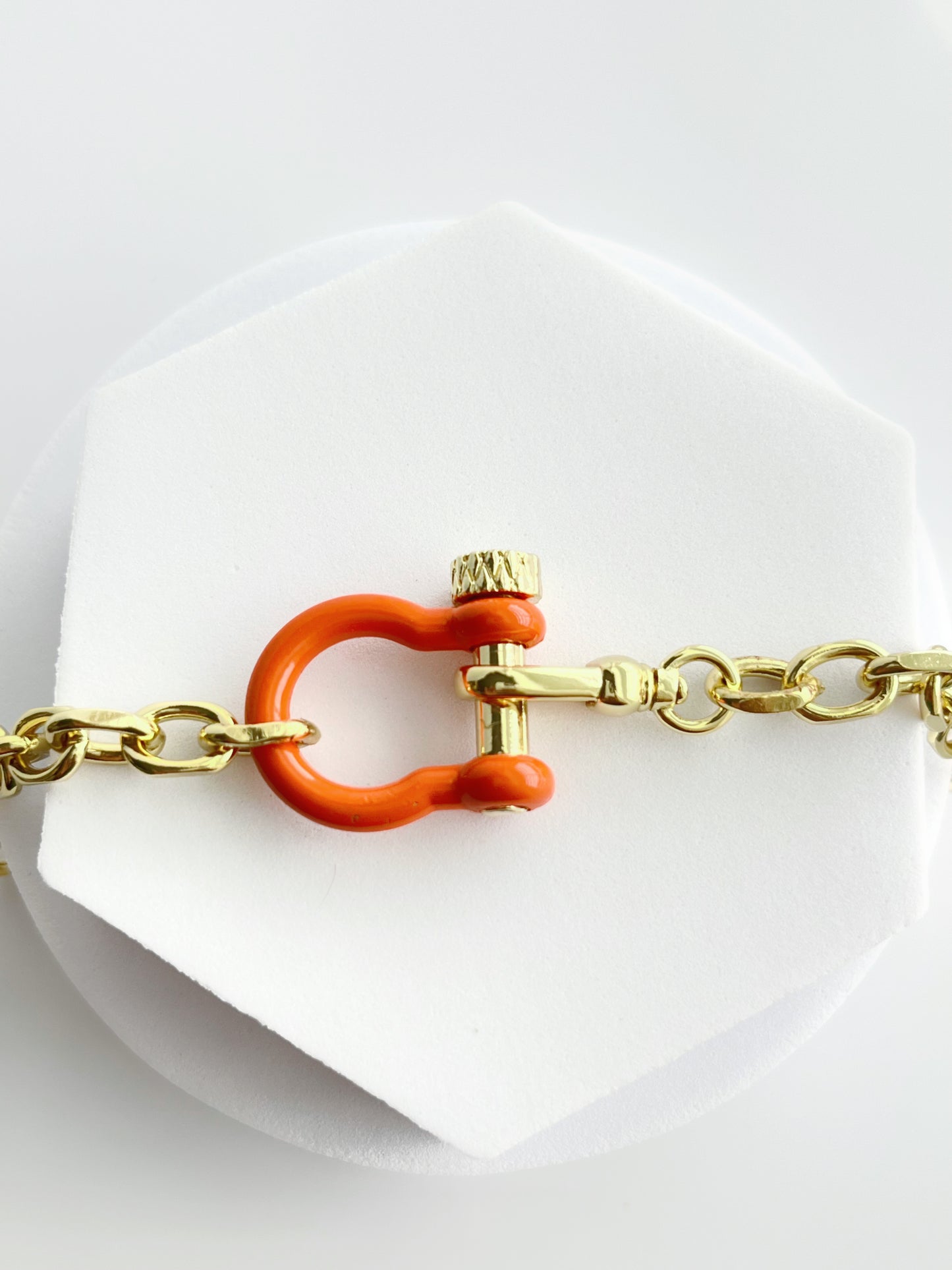 18K Gold Filled Orange Horseshoe Chain & Double Clasp Bracelets