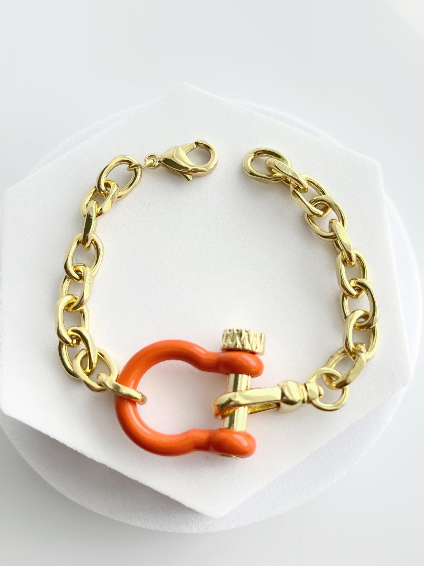 18K Gold Filled Orange Horseshoe Chain & Double Clasp Bracelets