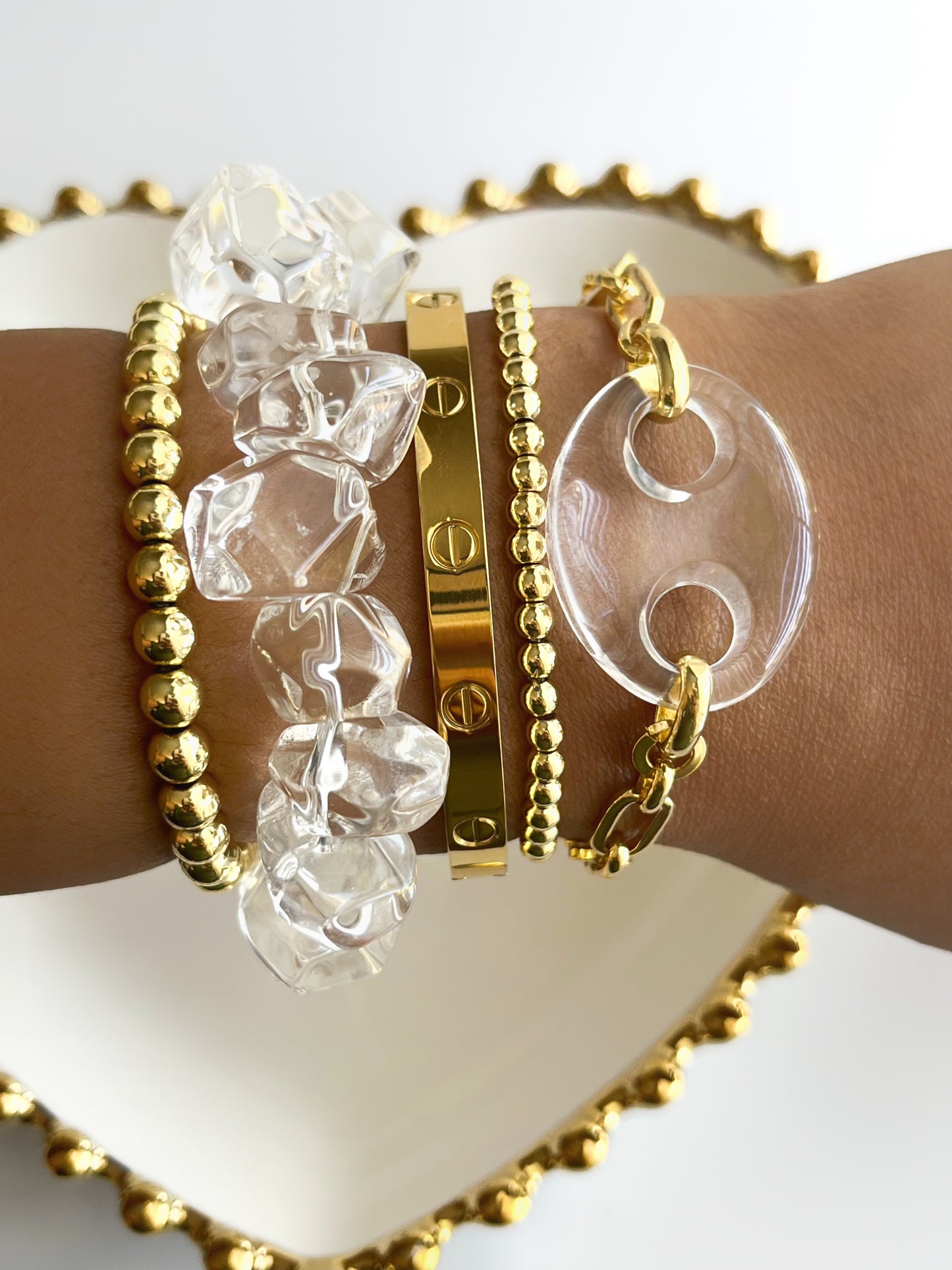 Clear Rock Crystal Beaded Bracelet