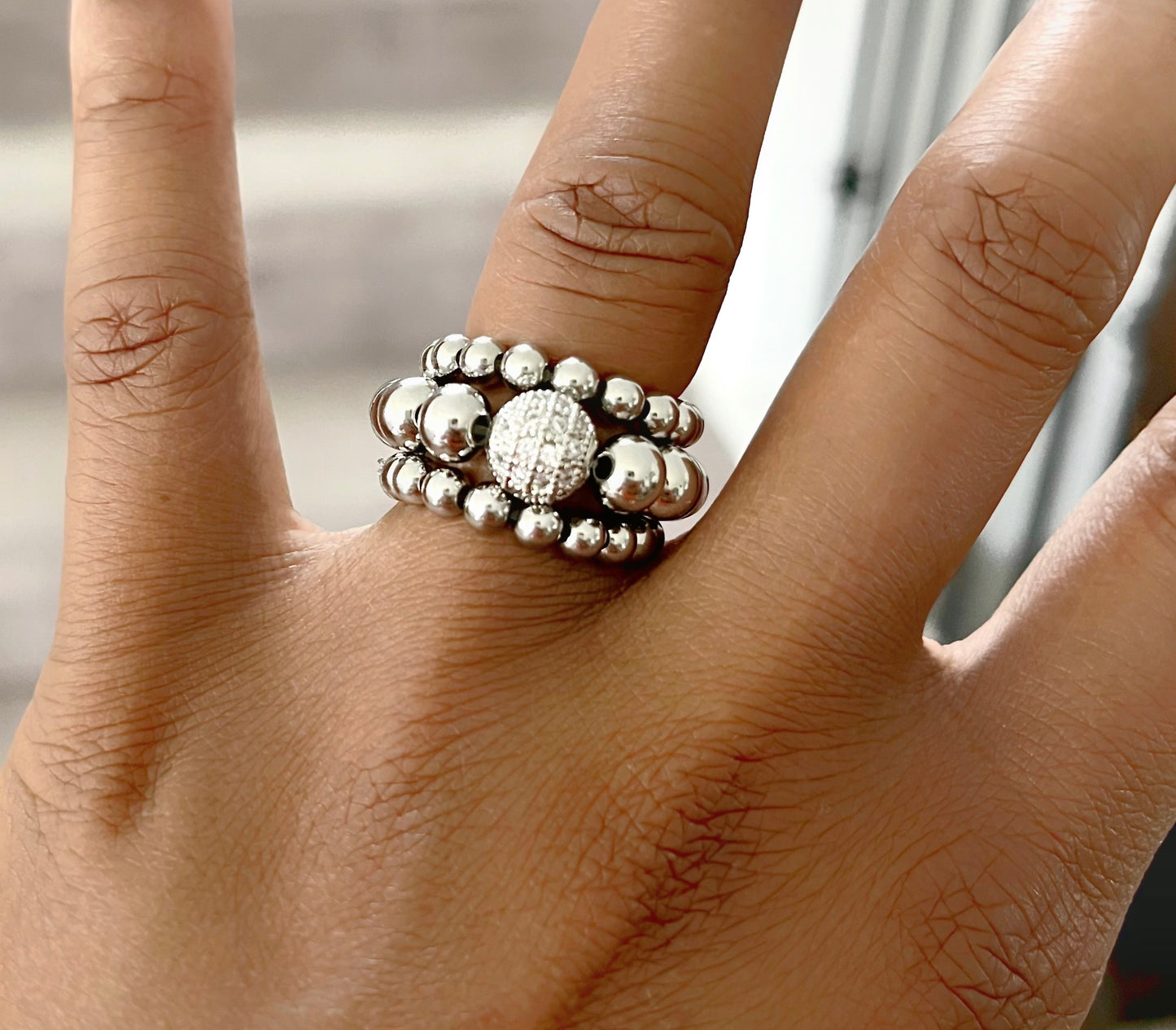 Stainless Steel Beaded CZ Ring