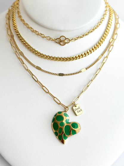 Green Heart Paperclip Necklace