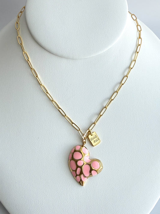 Pink Heart Paperclip Necklace