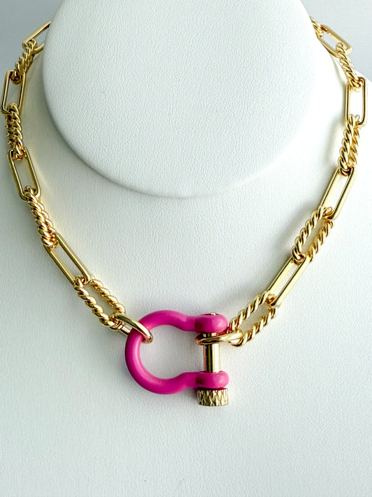 Hot Pink Horseshoe Necklace
