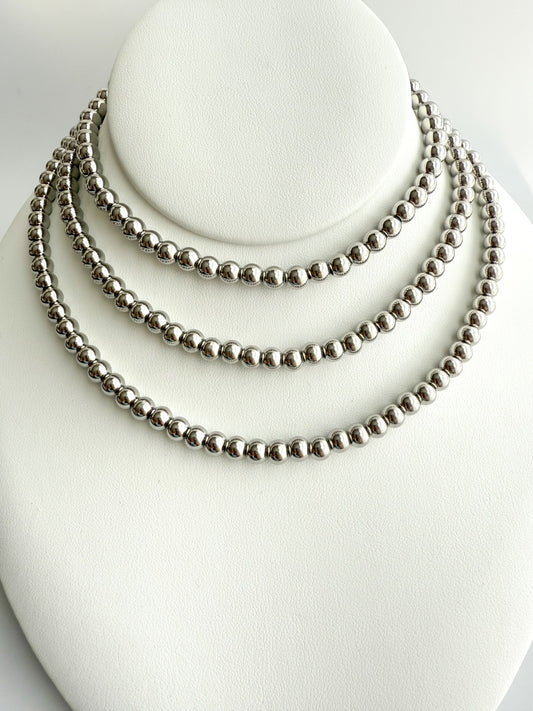 6mm Stainless Steel Beaded Necklace