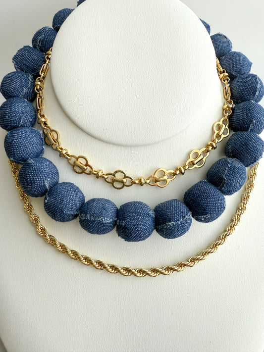 Dark Blue Denim Necklace