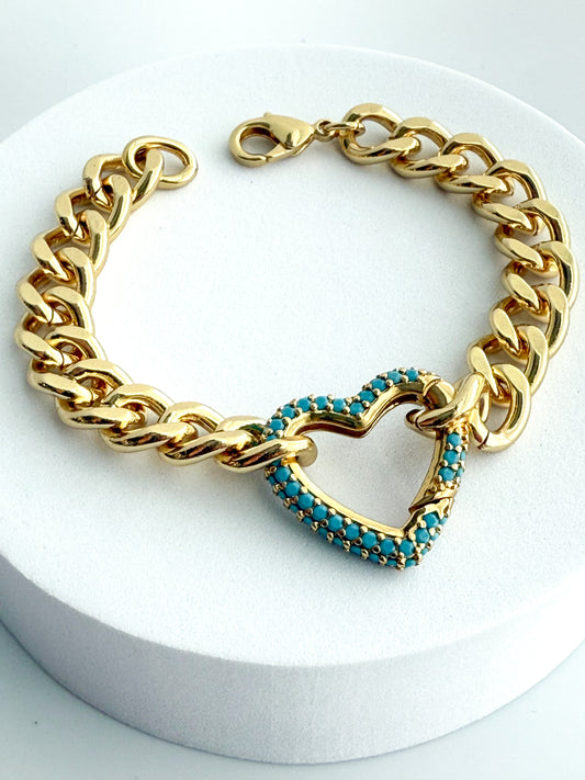 Chunky Cuban Link Heart Bracelet