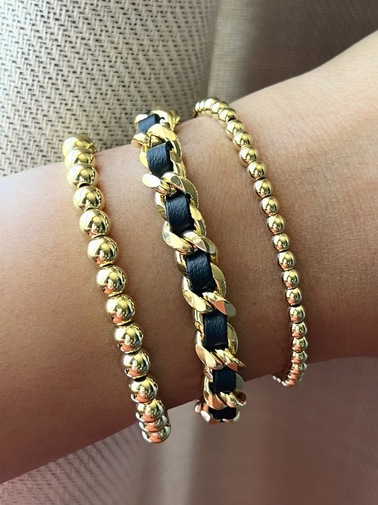 18k Gold Ptd. Cuban Leather Bracelet