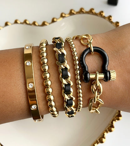 18k Gold Ptd. Cuban Leather Bracelet