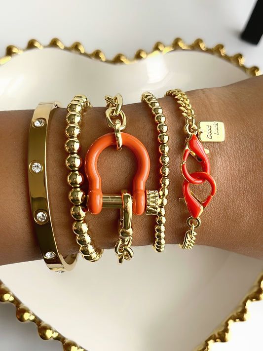 18K Gold Filled Orange Horseshoe Chain & Double Clasp Bracelets