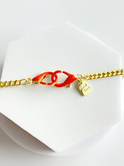 18K Gold Filled Orange Horseshoe Chain & Double Clasp Bracelets