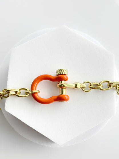 18K Gold Filled Orange Horseshoe Chain & Double Clasp Bracelets