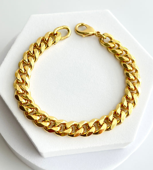 18K Gold Ptd. Chunky Cuban Bracelet